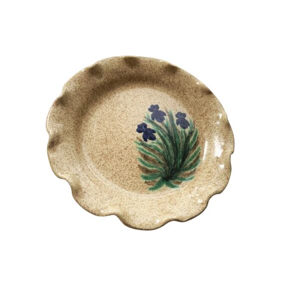 Set Of 2 Handcrafted Ceramic Scalloped Plate Pottery Flower Hand Painted - Picture 3 of 5